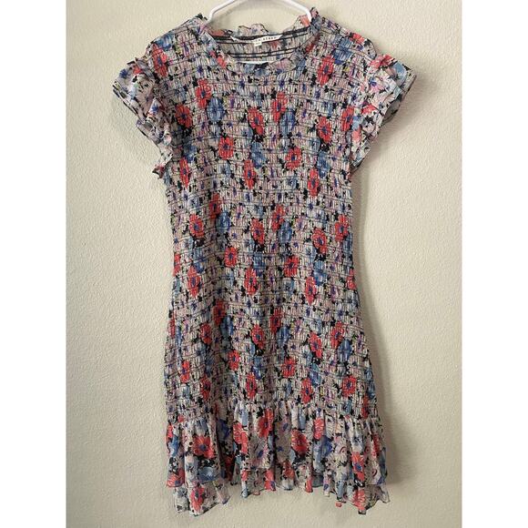 Veronica Beard Cici Mini Dress US 6 Colorful Floral Smocked Ruffle Celeb Style - Picture 5 of 12